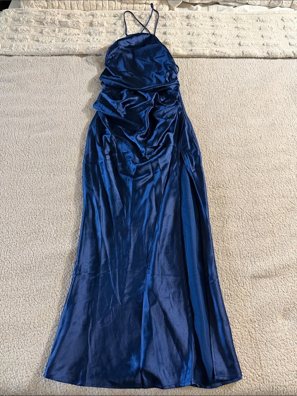 Showpo Backless Satin Strappy Maxi Dress in Royal Blue Size 6